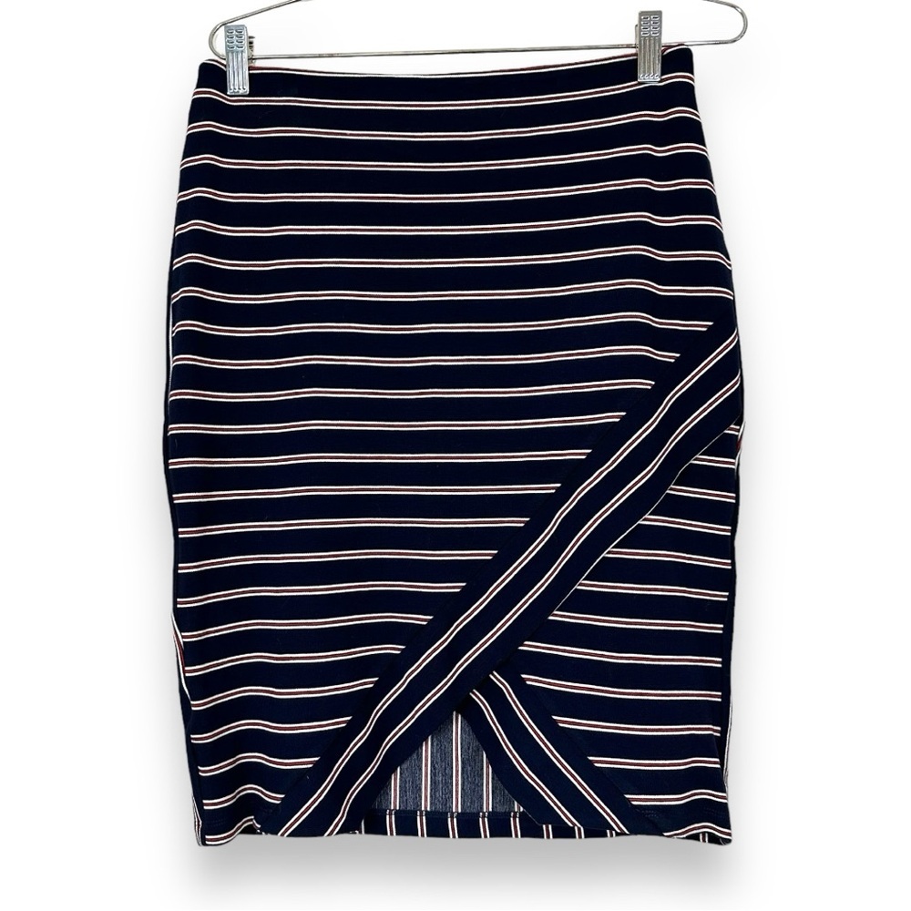 Skies Are Blue Bethany Striped Pencil Skirt Navy M